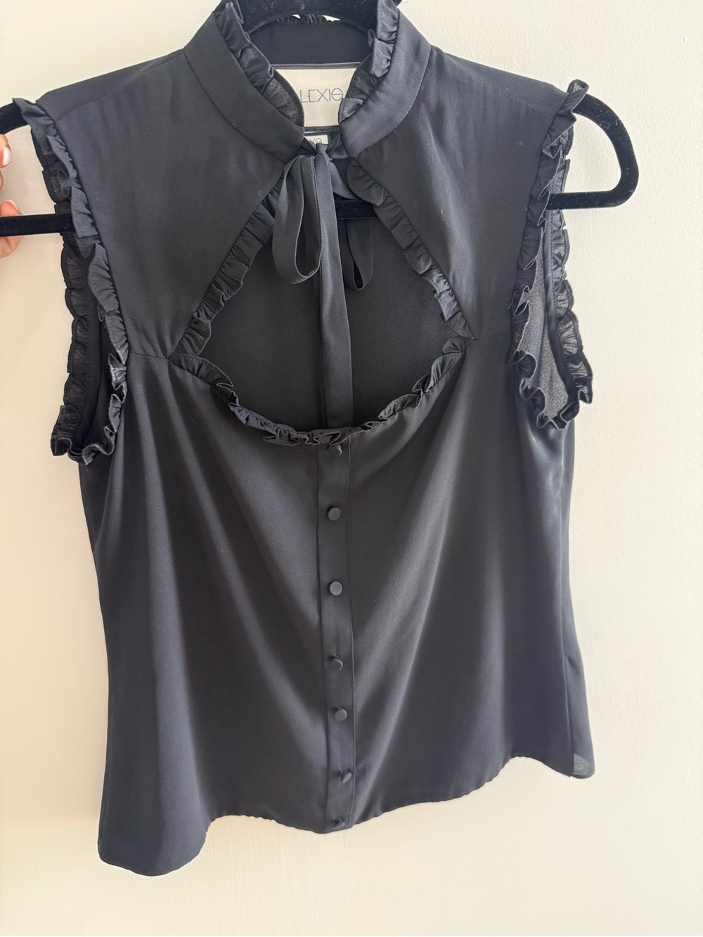 Alexis Black Sleeveless Ruffle Tie-Front Blouse